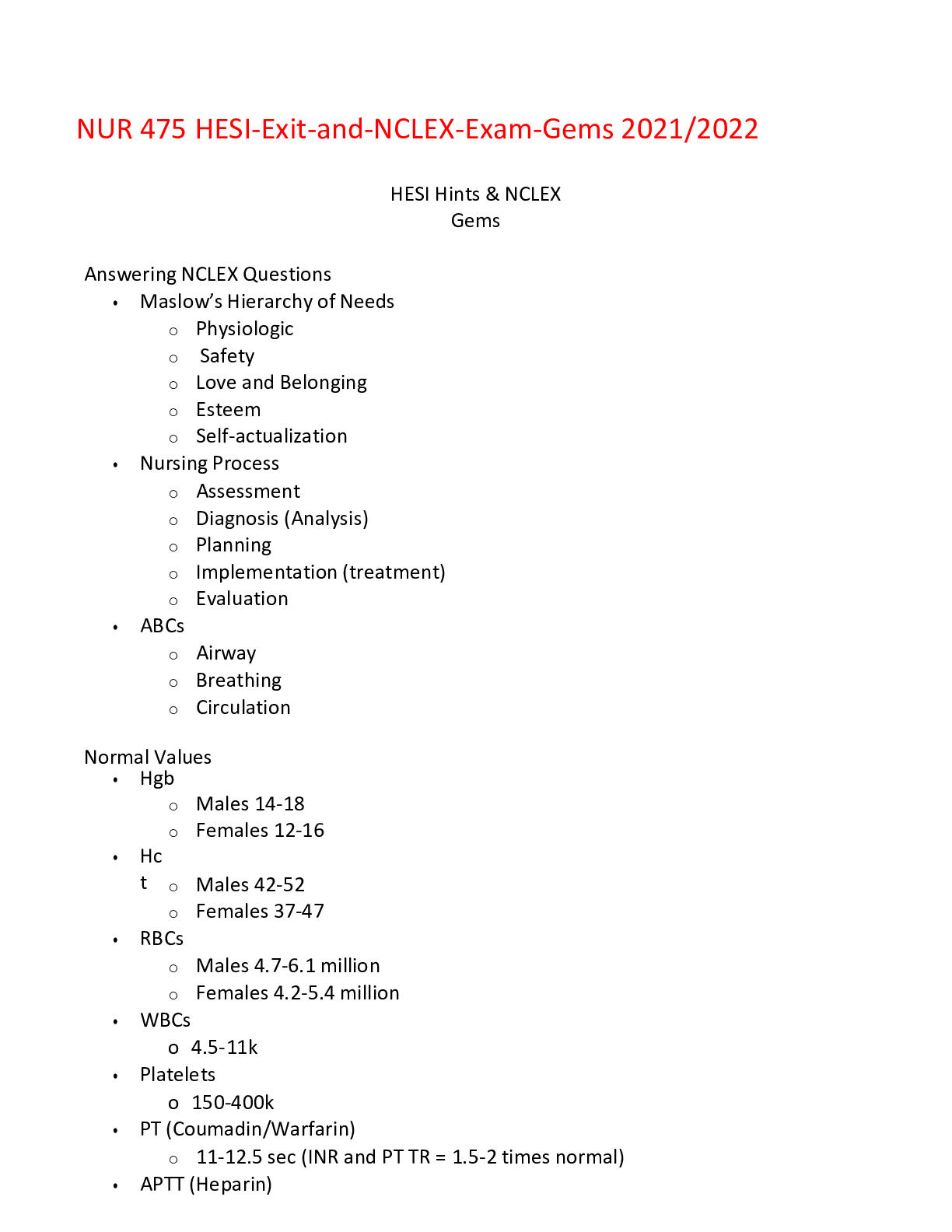 Preview image for NUR 475 HESI-Exit-and-NCLEX-Exam-Gems 2021/2022,100% CORRECT